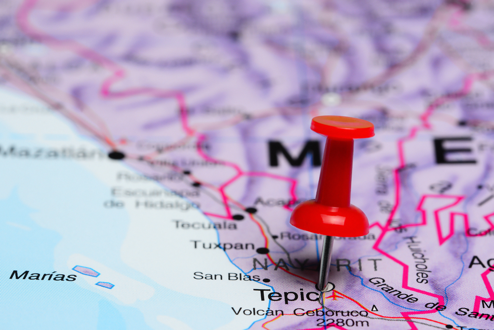 Señalización en un mapa de Tepic, en el estado de Nayarit.