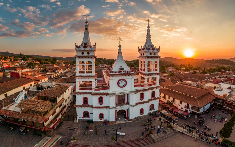 Aerial view of sunset at Mazamitla, a magical town near Guadalajara.