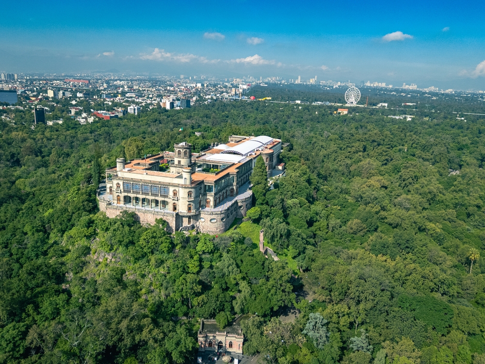 Aerial view of Chapultepec Castle in Mexico City.