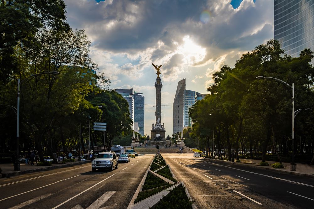 Paseo de la Reforma, an iconic boulevard in Mexico City leading to the Angel of Independence statue.
