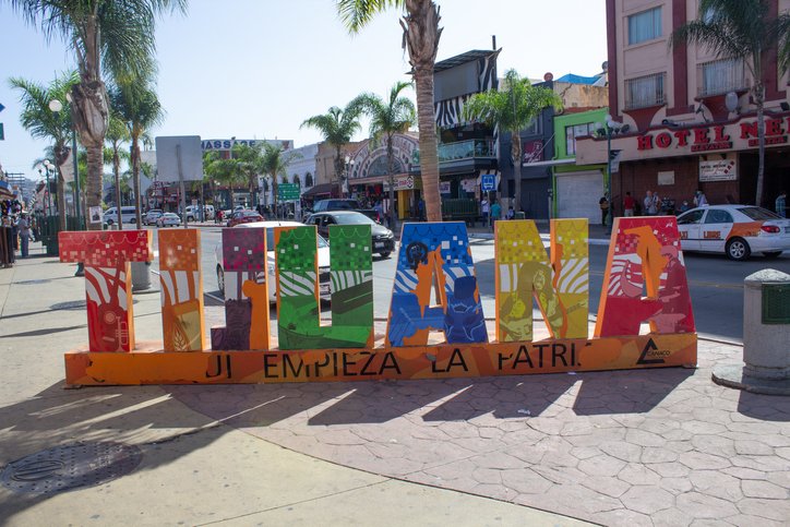 Colorful Tijuana sign in the streets of Avenida Revolución.