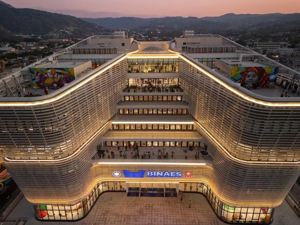 Aerial view of the National Library BINAES in San Salvador.