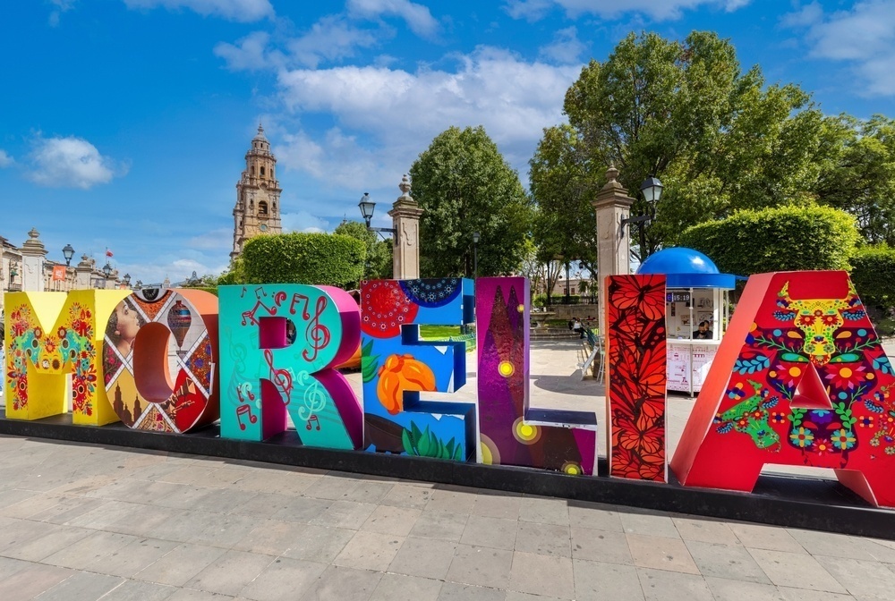 Big Letters sign of Morelia on the central city square.