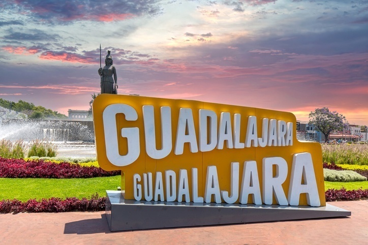 Guadalajara’s sign near landmark Minerva, a popular monument in the city.