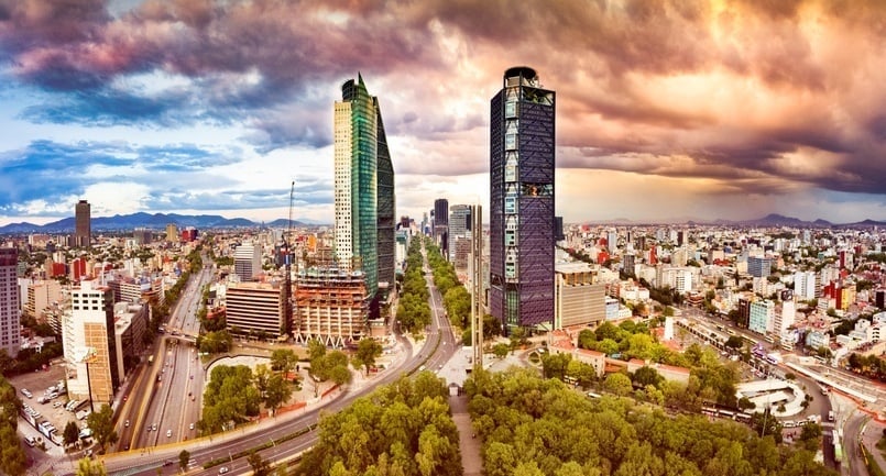 Aerial view of Mexico City skyline.