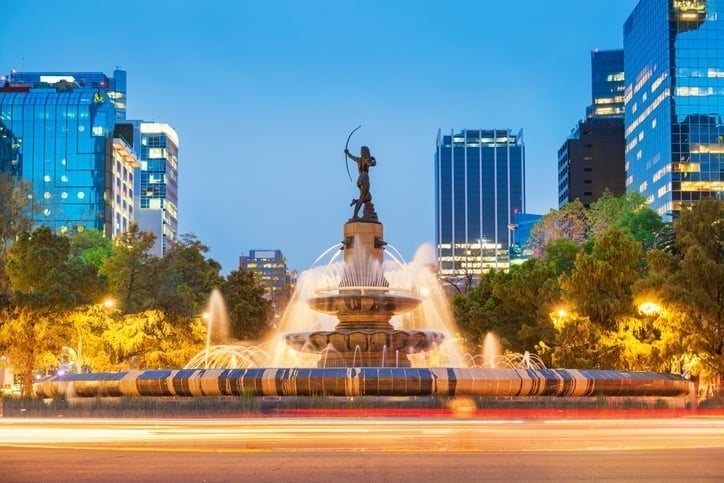 Diana Huntress fountain in Plaza de la Reforma in Mexico City center.