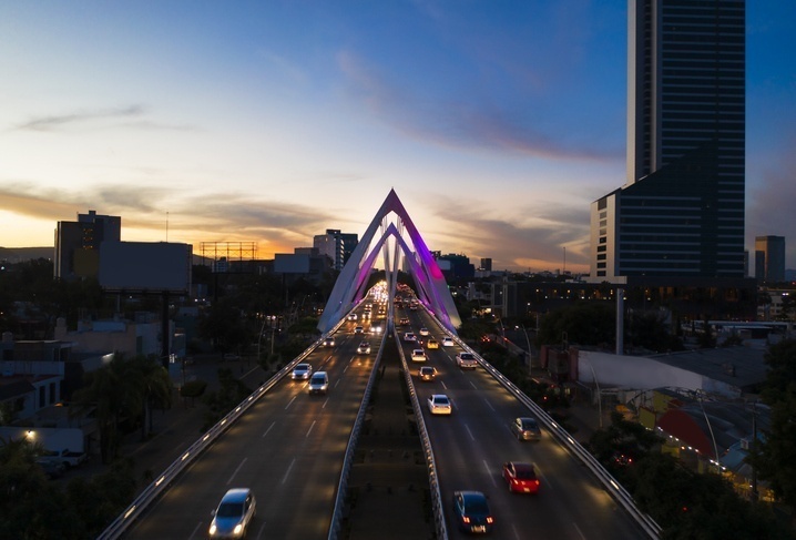 Matus Remus bridge at sunset, one of the main entrances to Guadalajara.