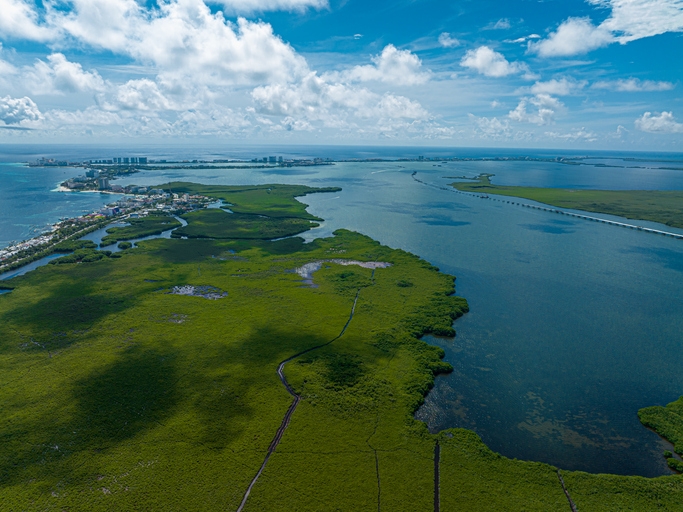 Aerial view of Nichupté Lagoon.