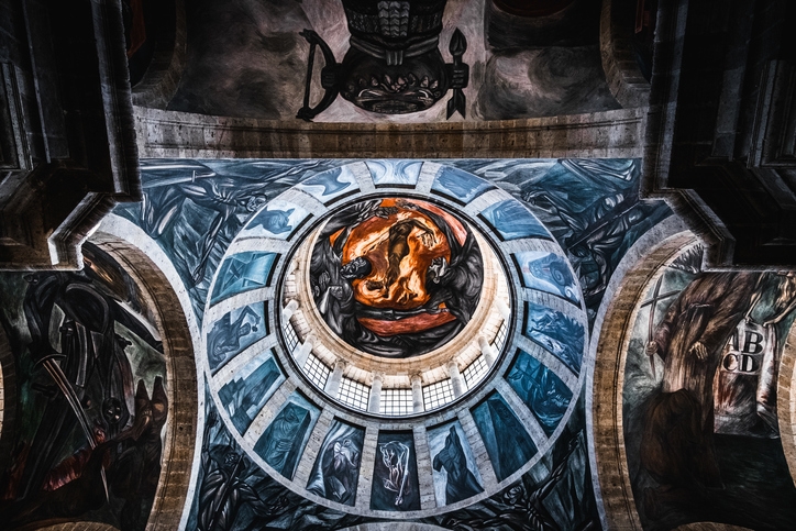 Artworks in Hospicio Cabañas taken from a low angle.