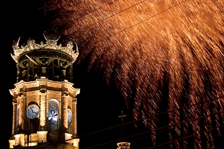 Fireworks near the church of Nuestra Señora de Guadalupe.